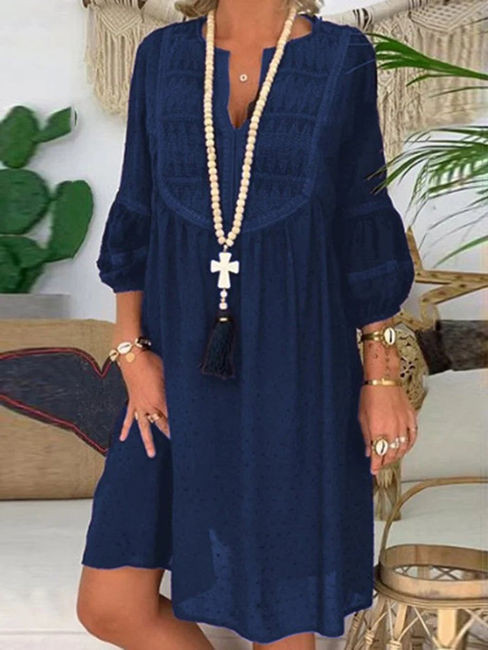 V-neck Loose Solid Color Casual Dresses