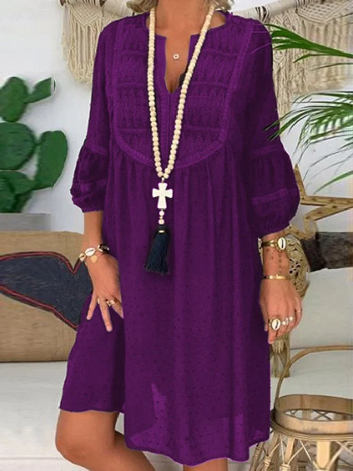 V-neck Loose Solid Color Casual Dresses