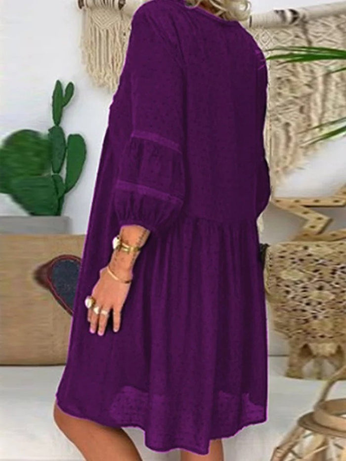 V-neck Loose Solid Color Casual Dresses