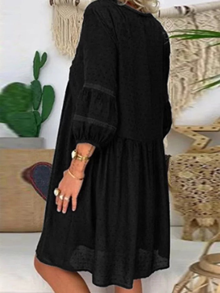 V-neck Loose Solid Color Casual Dresses