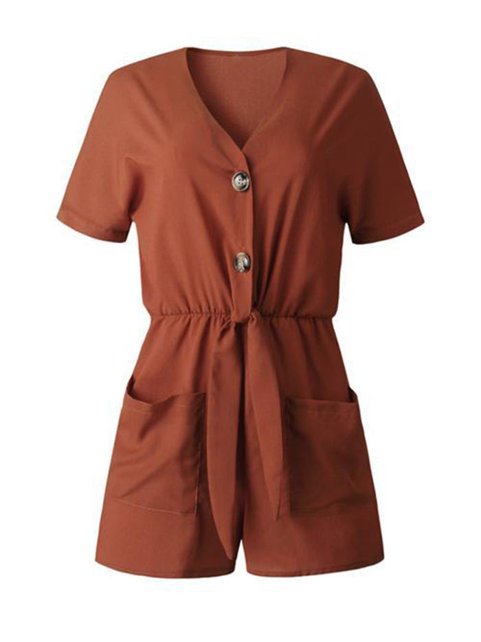 V Neck Pockets Romper