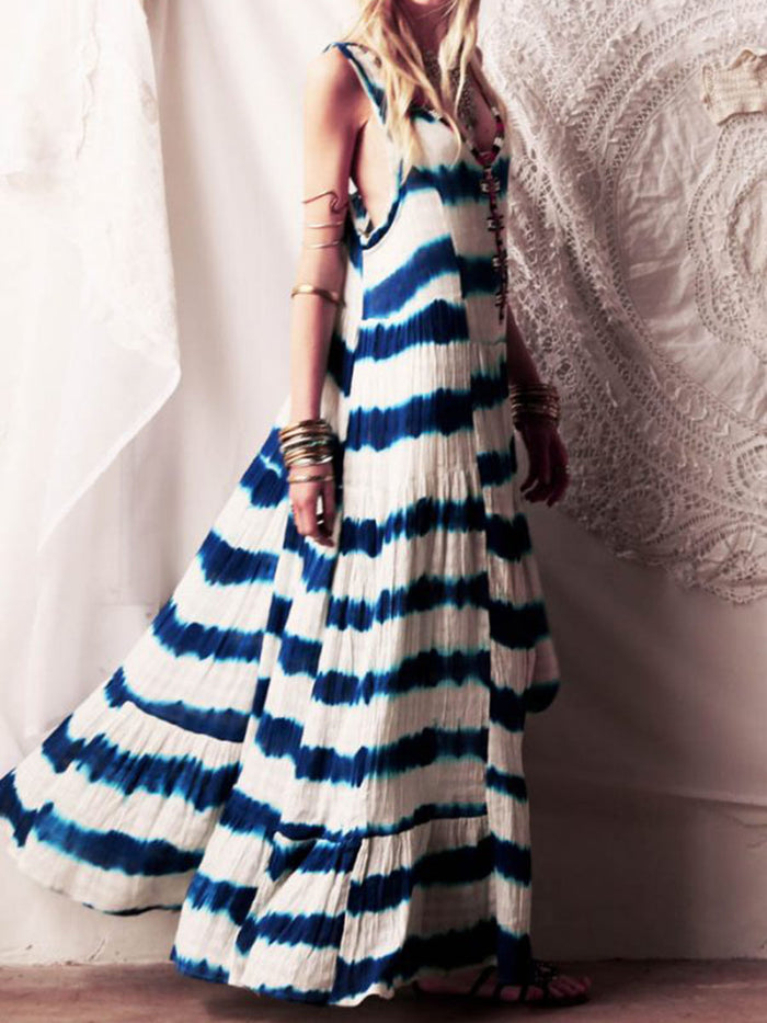 V-neck Sleeveless Tie-dye Casual Maxi Dress