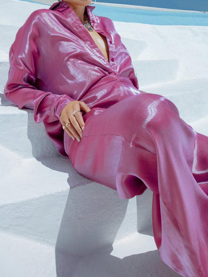 V-neck Solid Color Shirt Suit