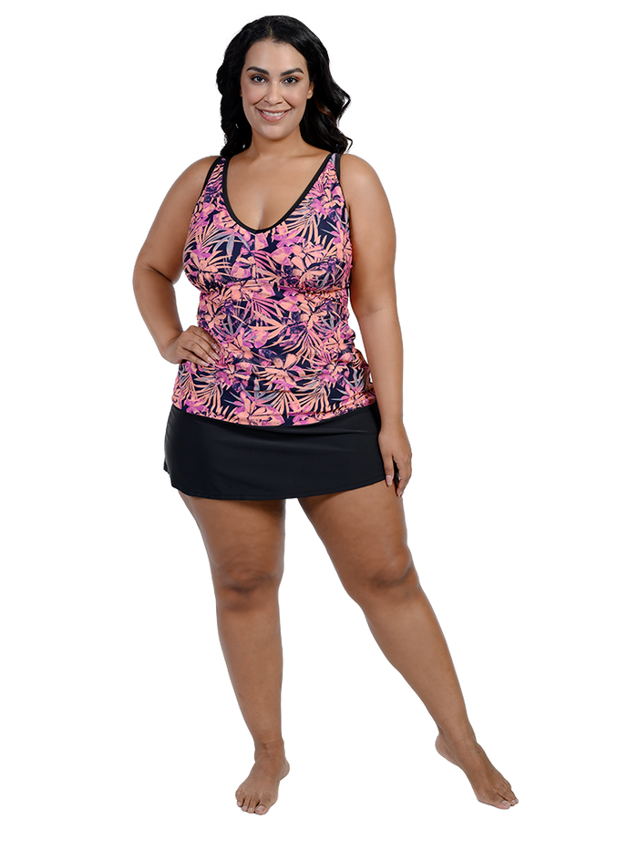 V-neck tankini with skirt bottom