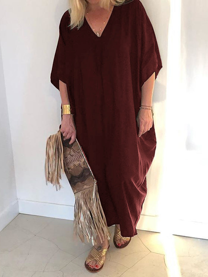V Short-Sleeved Casual Dress