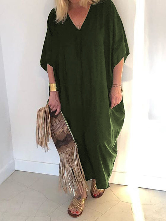 V Short-Sleeved Casual Dress
