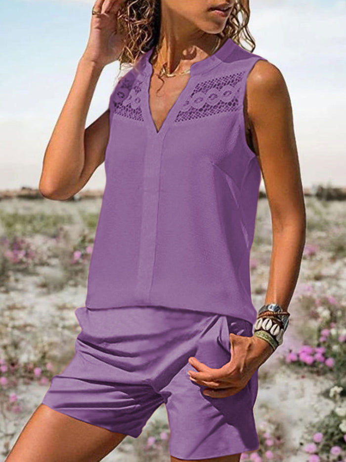 Vacation Leisure Lace Vest Set