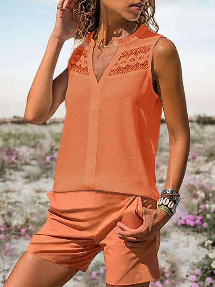Vacation Leisure Lace Vest Set