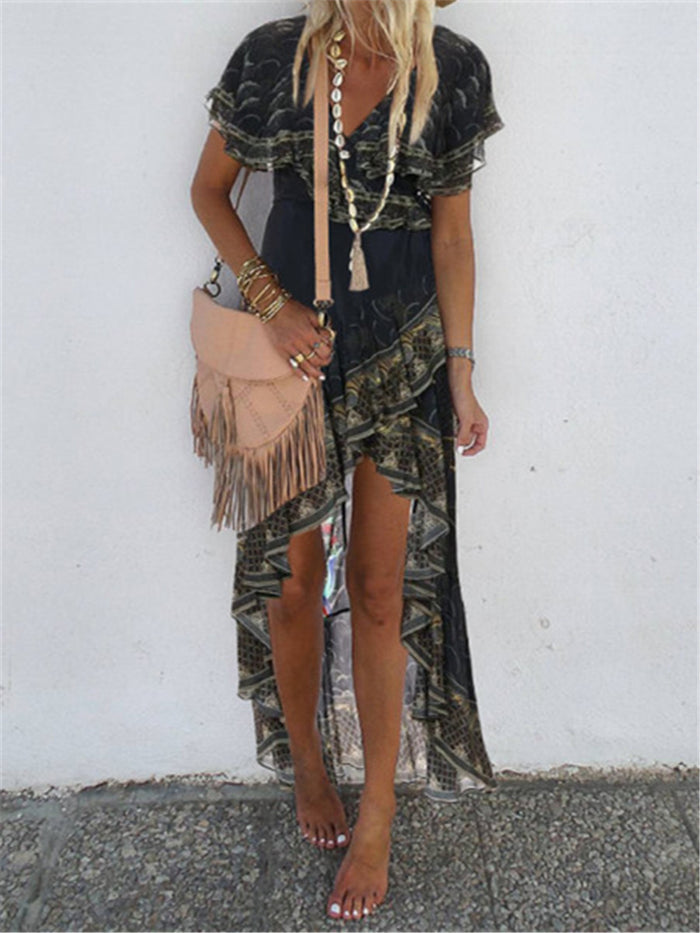 Vintage Bohemian Loose Floral Suspender Dress