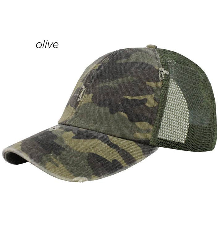 Washed Camo Distressed Mesh Back Cap