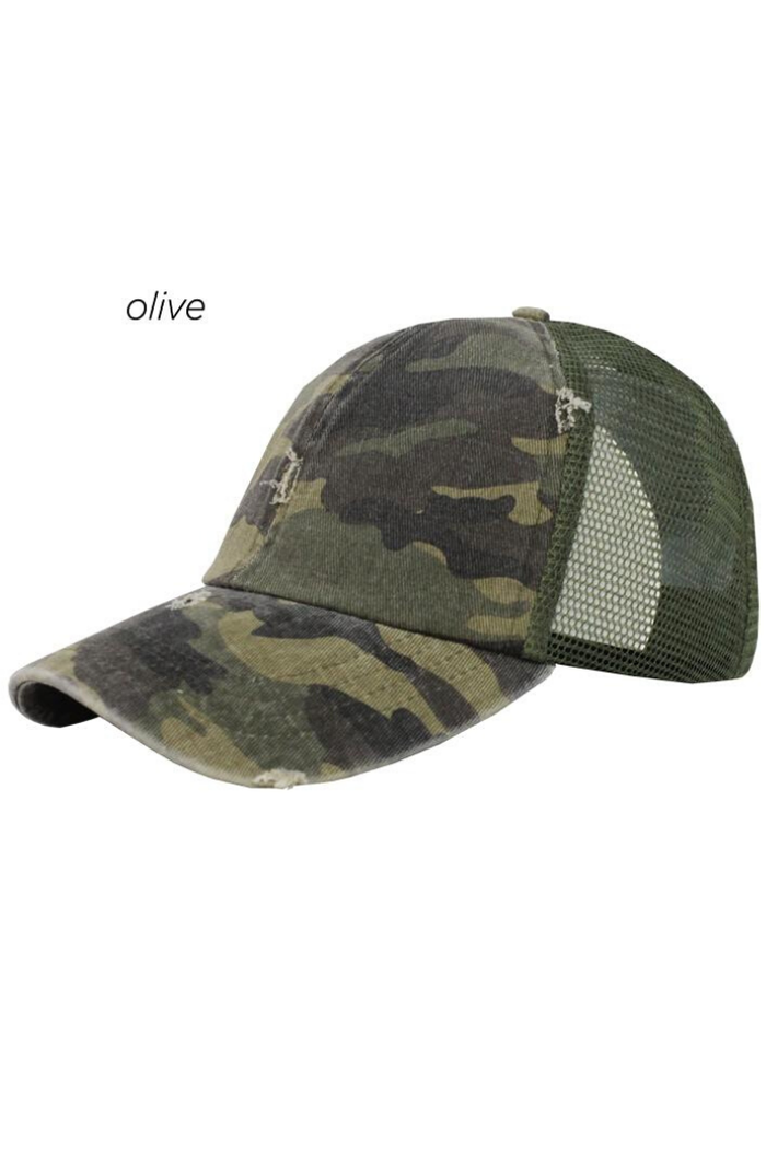 Washed Camo Distressed Mesh Back Cap