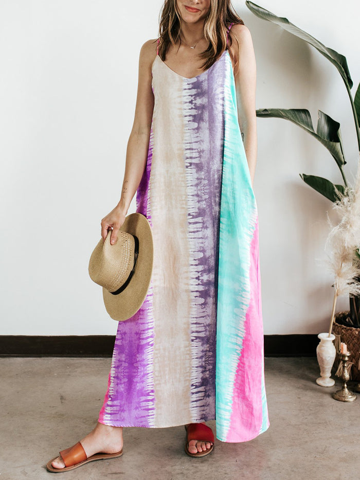 Watercolors Tie Dye Loose Maxi Dress