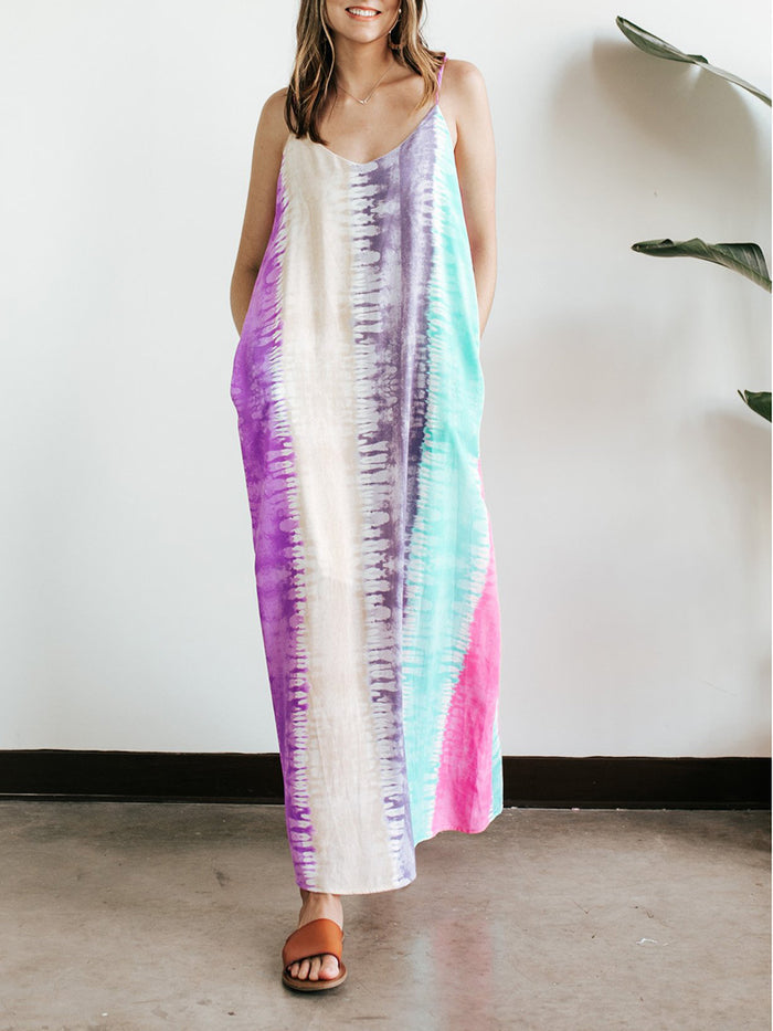 Watercolors Tie Dye Loose Maxi Dress