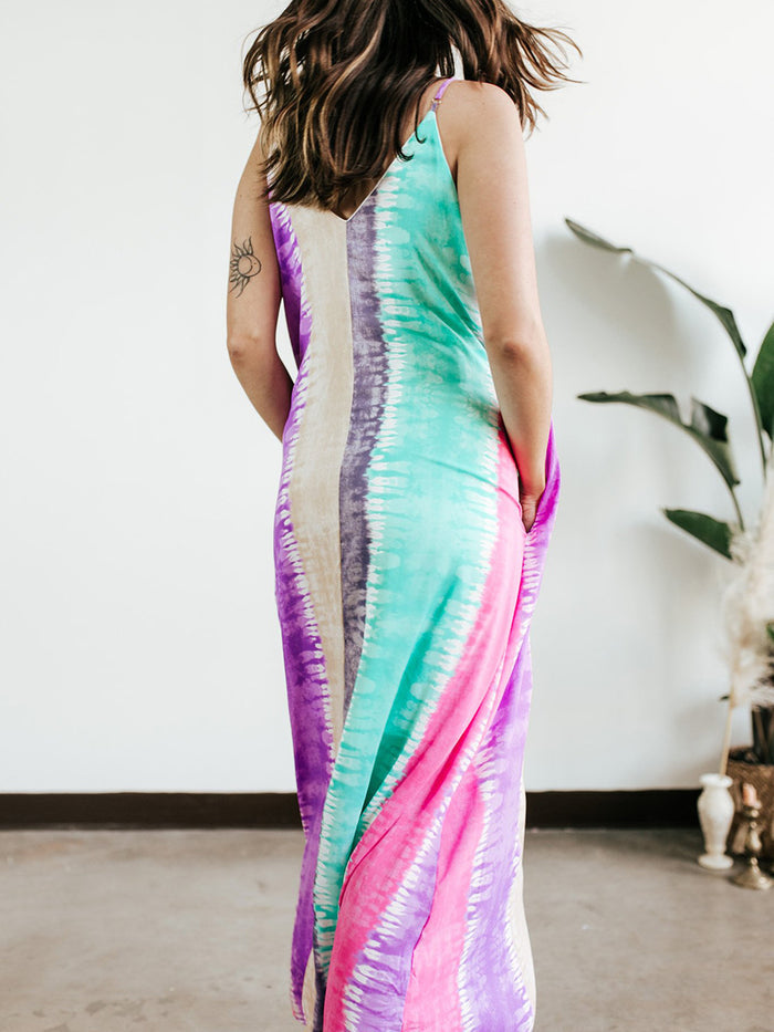 Watercolors Tie Dye Loose Maxi Dress