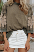 Western Mineral Wash Raw Seam Patchwork 3/4 Sleeve Top