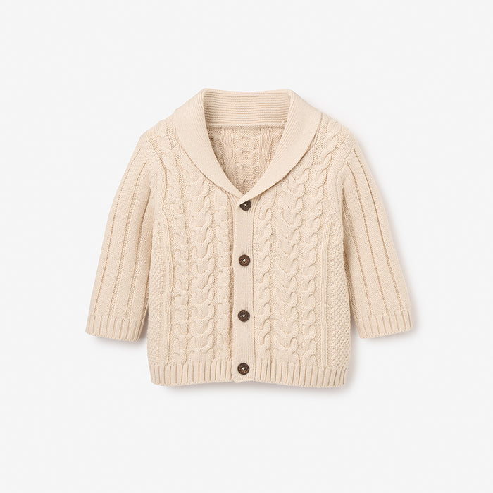 Wheat Horseshoe Cable Knit Baby Cardigan