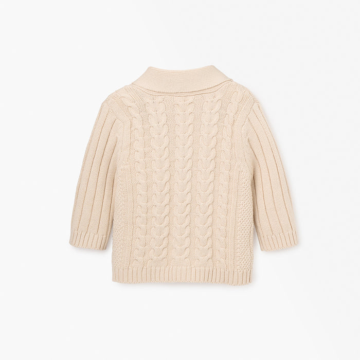 Wheat Horseshoe Cable Knit Baby Cardigan