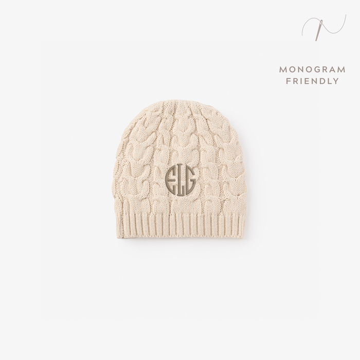 Wheat Horseshoe Cable Knit Baby Hat