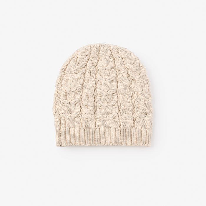 Wheat Horseshoe Cable Knit Baby Hat