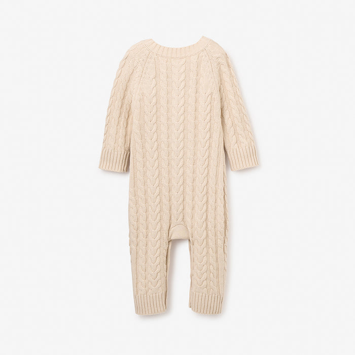 Wheat Horseshoe Cable Knit Baby Jumpsuit