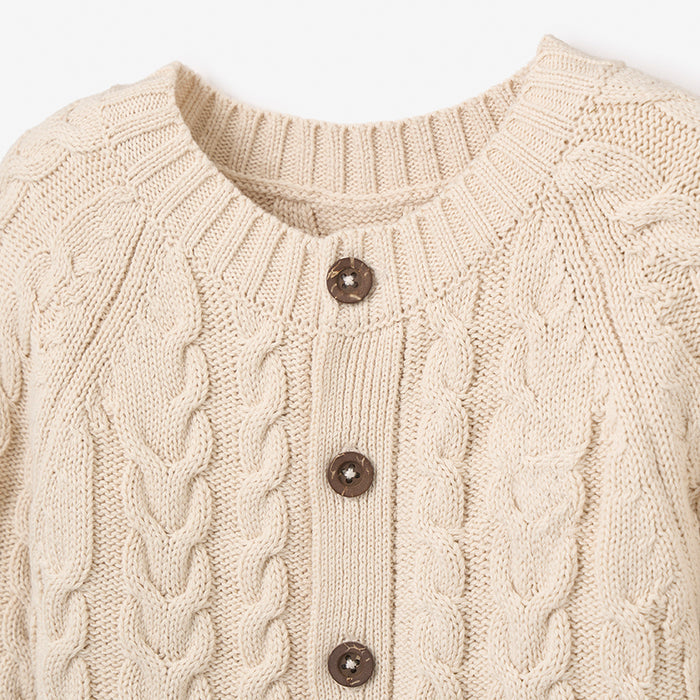 Wheat Horseshoe Cable Knit Baby Jumpsuit