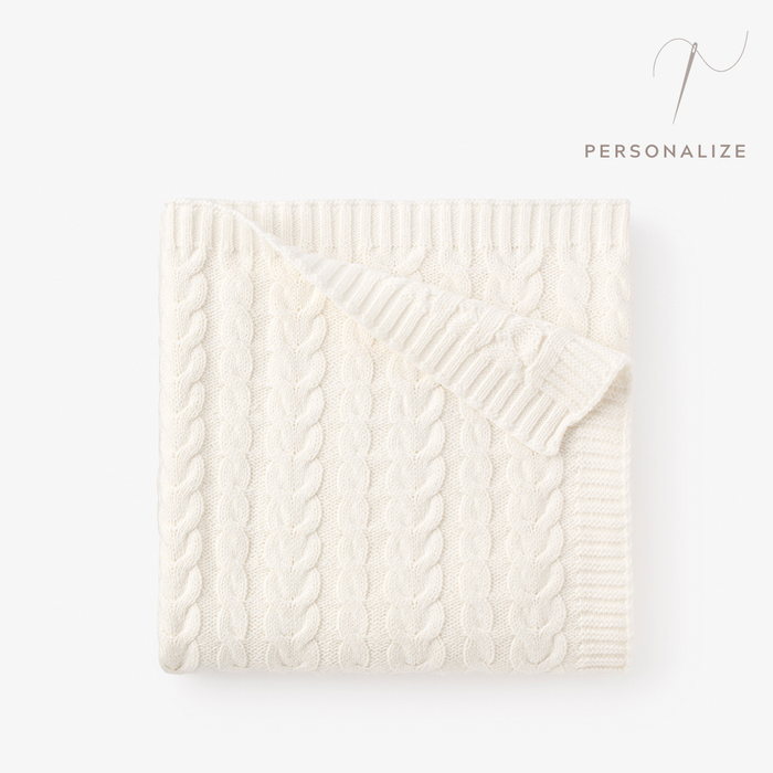 Whisper White Horseshoe Cable Knit Baby Blanket