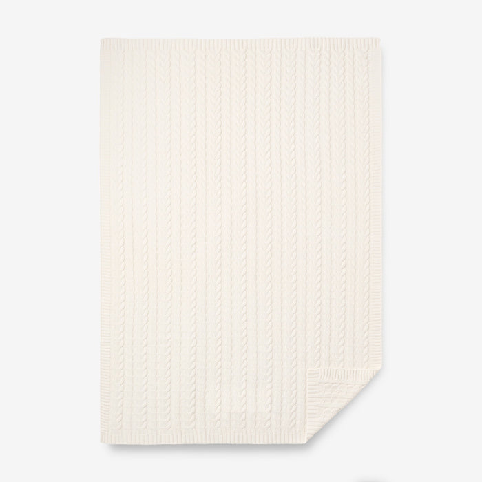 Whisper White Horseshoe Cable Knit Baby Blanket