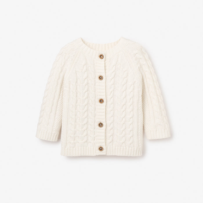 Whisper White Horseshoe Cable Knit Baby Cardigan