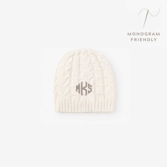 Whisper White Horseshoe Cable Knit Baby Hat