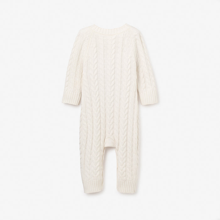 Whisper White Horseshoe Cable Knit Baby Jumpsuit
