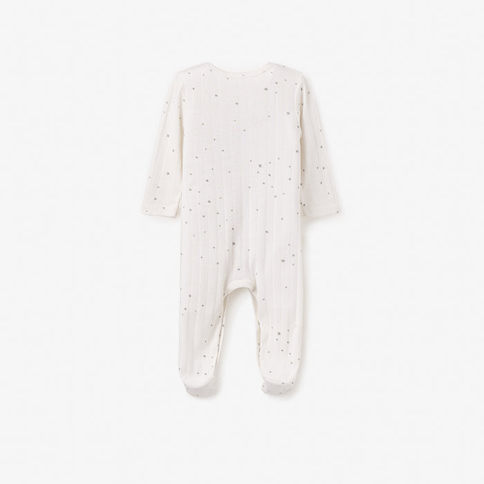 White Celestial Printed Organic Cotton Ribbed Baby Jumpsuit