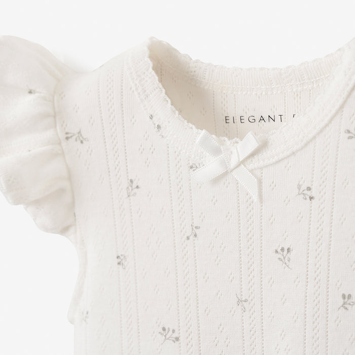 White Floral Organic Cotton Pointelle Baby Bubble Romper