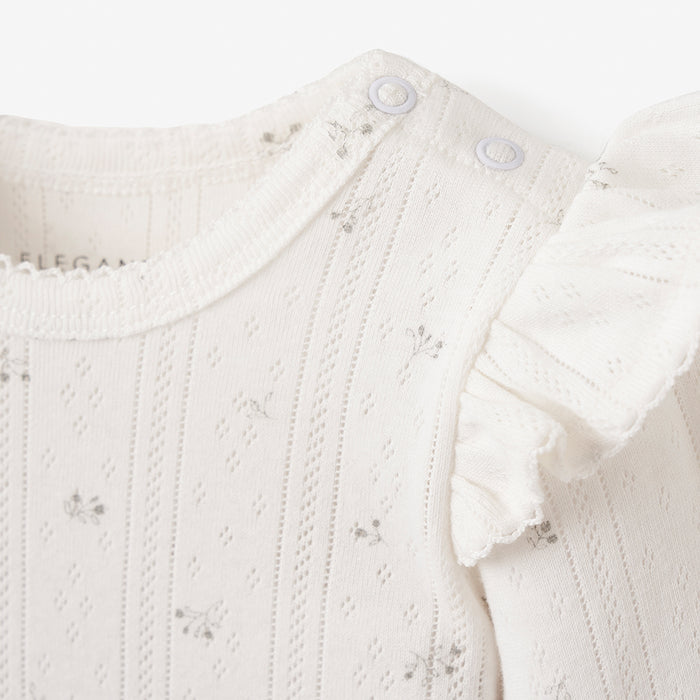 White Floral Organic Cotton Pointelle Baby Jumpsuit