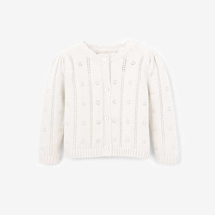 White Pointelle Knit Baby Cardigan