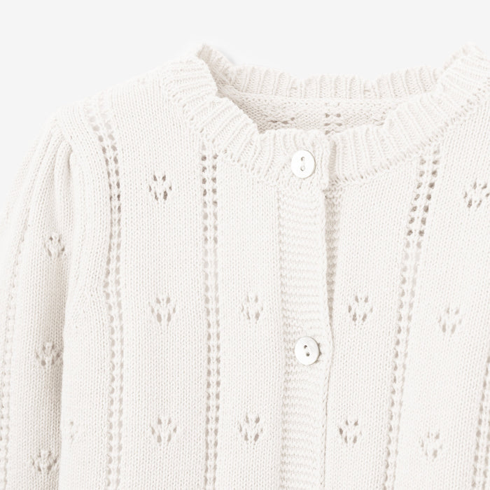 White Pointelle Knit Baby Cardigan