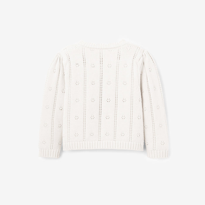 White Pointelle Knit Baby Cardigan