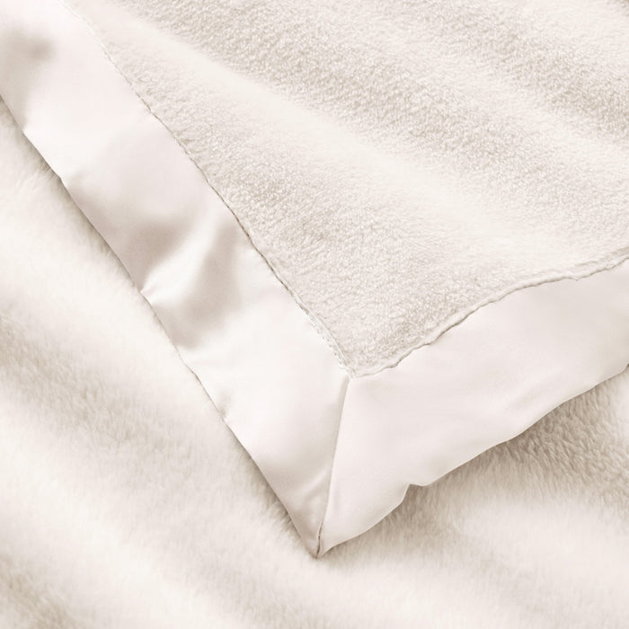 White Satin Trim Flannel Fleece Baby Security Blanket