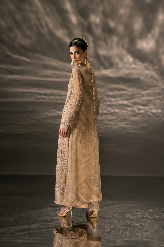 Back and side view of Zita showing the long Organza shirt silhouette and decorative back detailing.