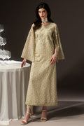 Zivah light sage green 2-piece evening wear with embellished Line Organza shirt and PK Raw Silk straight pants in a full front view.
